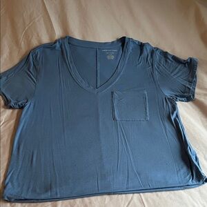 American Eagle Outfitters Women's Slate Blue V-Neck Tee